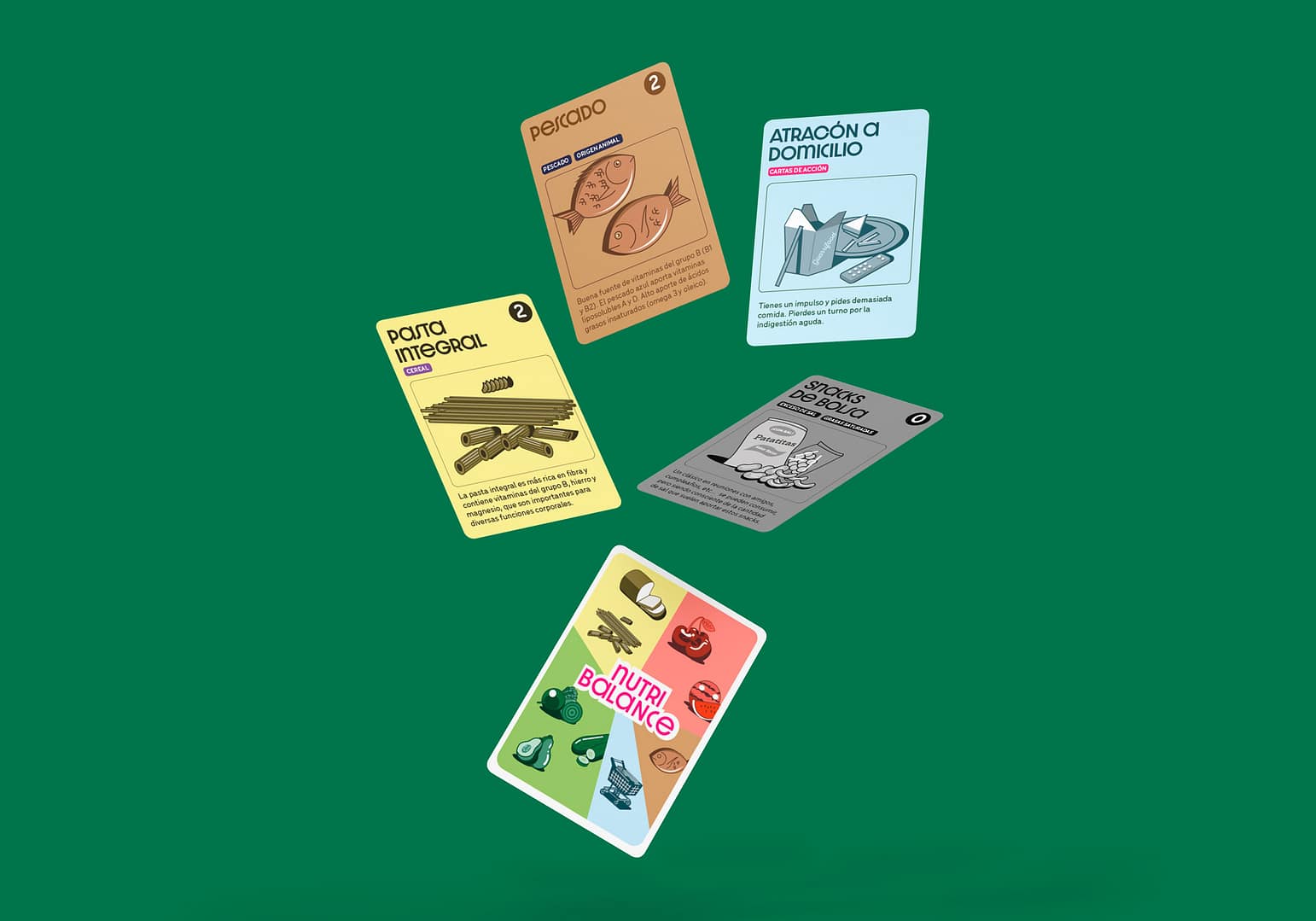 mockup cartas cayendo sobre fondo verde